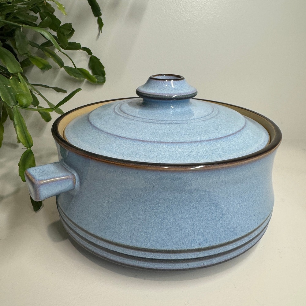Denby-Langley Corfu Blue Stoneware Round Casserole Dish with Lid Made in England - Picture 2 of 12